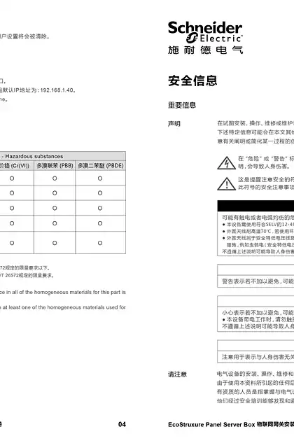 schneider施耐德EcoStruxure Panel Server Box-安装说明书